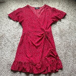 Chic Red Polka Dot Wrap Dress